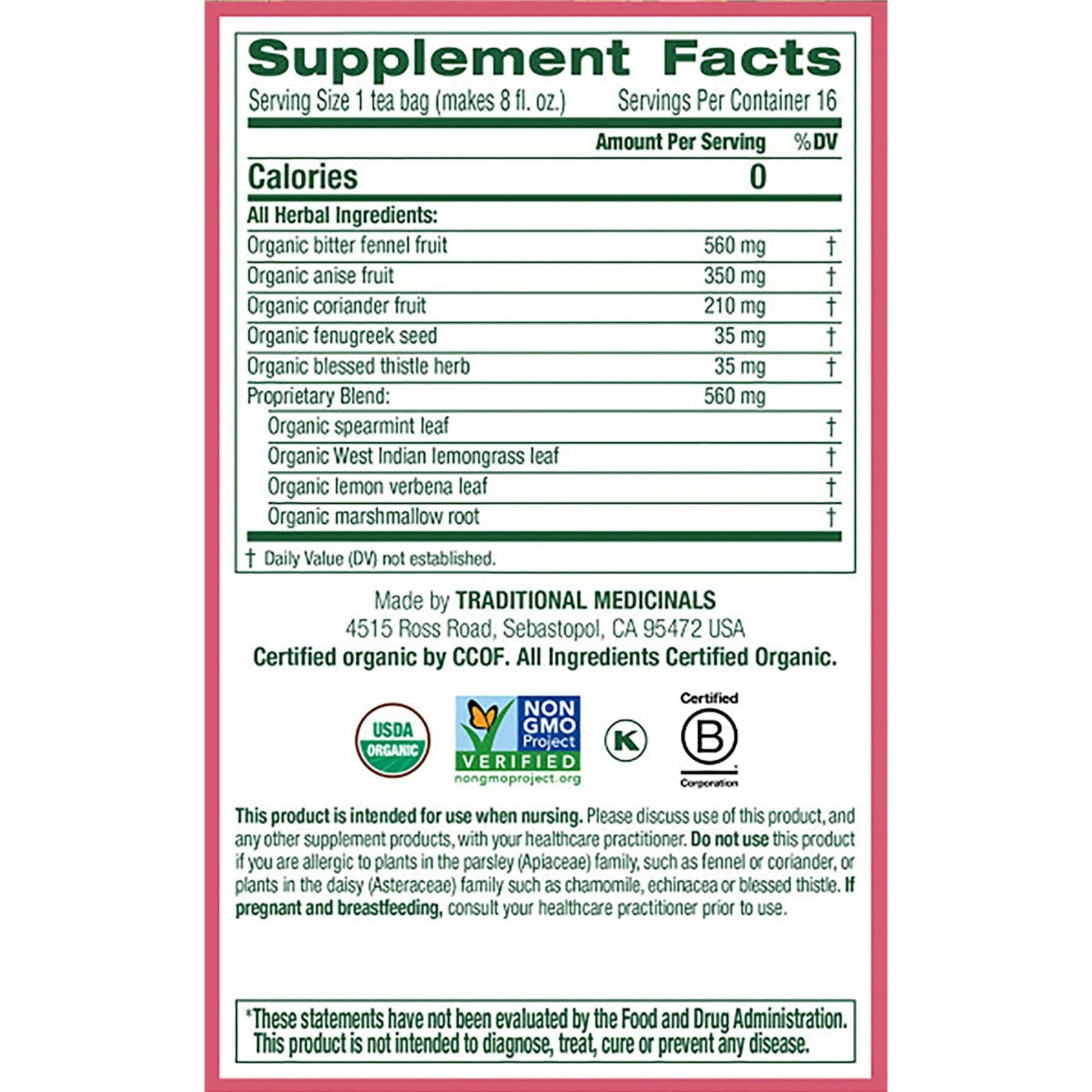Traditional Medicinals Mother's Milk, Women's Tea, Organic, 16 CT.