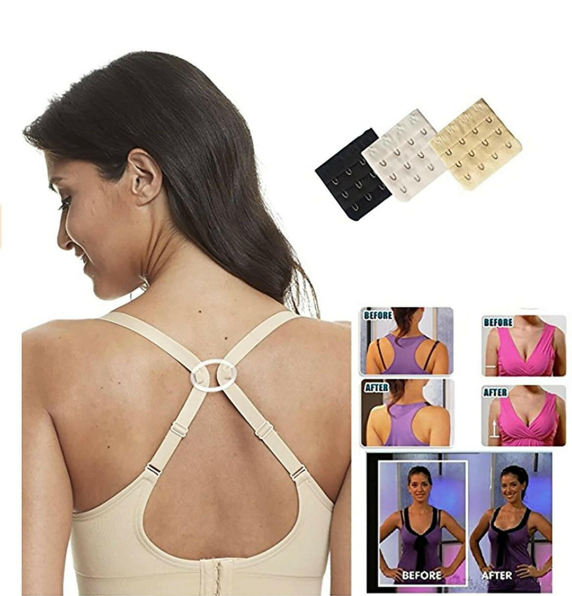 Maternity Bras for Breastfeeding with Extra Extenders and Clips by HOFISH, 3 PK.