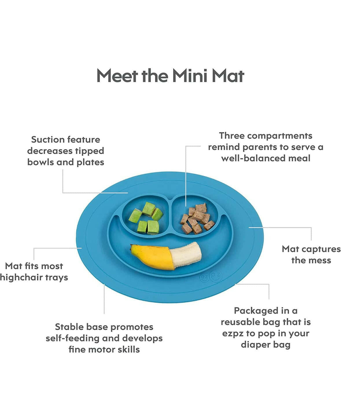 ezpz Mini Mat Silicone Suction Plate with Built (Blue).