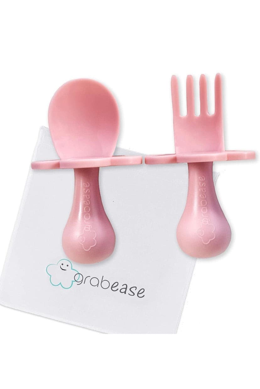 Self Feeding Baby ,spoon and fork,pink color.