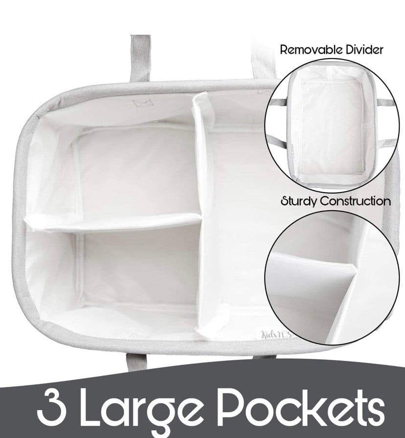 Baby Diaper Caddy Organizer, Large Grey Portable Diaper Holder for Nursery or Car.
