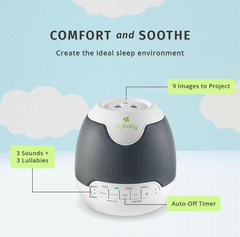 MyBaby, Sounds & Projection, Plays 6 Sounds & Lullabies, Image Projector Featuring Diverse Scenes, Auto-Off Timer Perfect for Naptime.