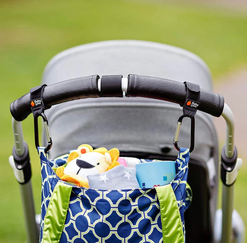 Stroller Hooks by Baby Uma - Strap, Clip or Hang a Diaper Bag to Your Pram or Buggy - Black, 2 Pack.