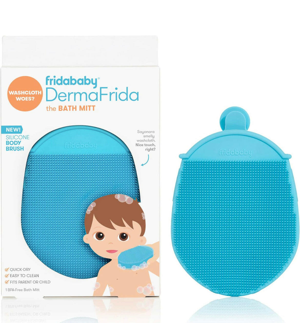DermaFrida the Bath Mitt by Frida Baby | Toddler Quick-Dry Body Bath Brush.