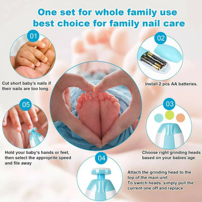 Baby Electric Nail Trimmer Set with LED Light - Blue.