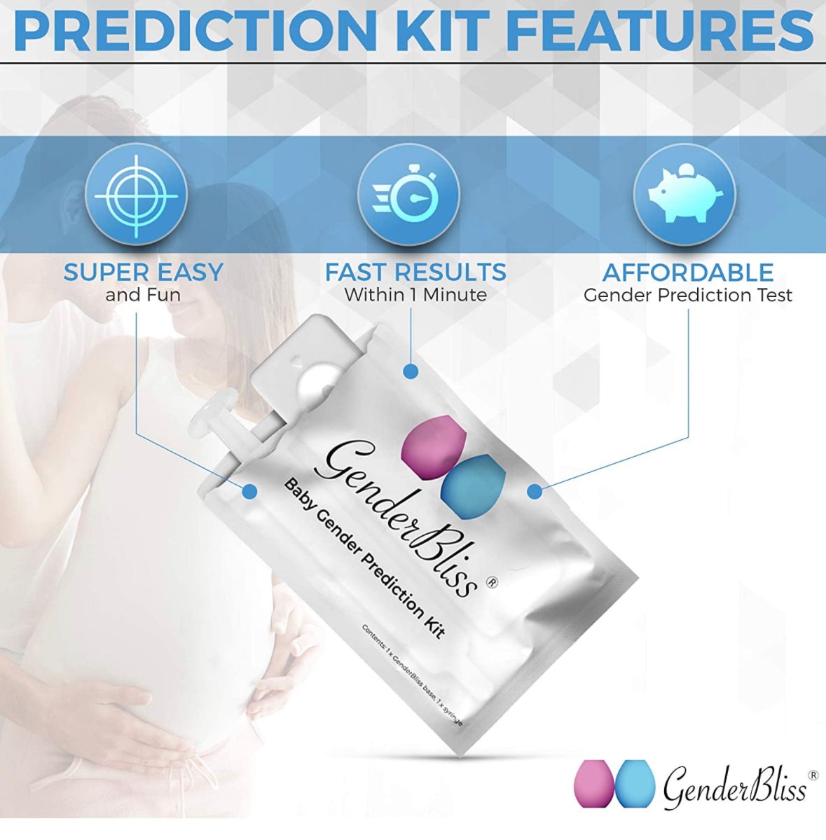 Gender Bliss Prediction Test - Early Pregnancy Kit - Pink/Blue.