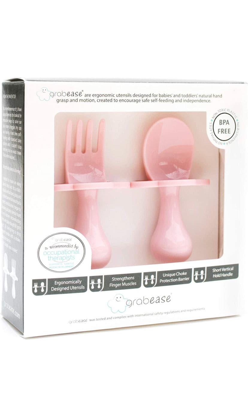 Self Feeding Baby ,spoon and fork,pink color.