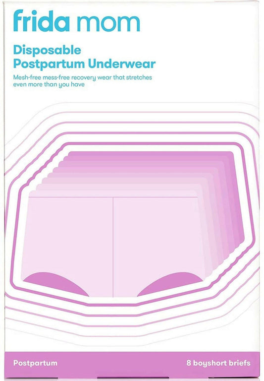 FridaBaby Frida Mom Disposable Postpartum Underwear (Without pad) | Super Soft, Stretchy, Breathable, Wicking, Latex-Free, Boyshort Cut | Regular (8 Count).
