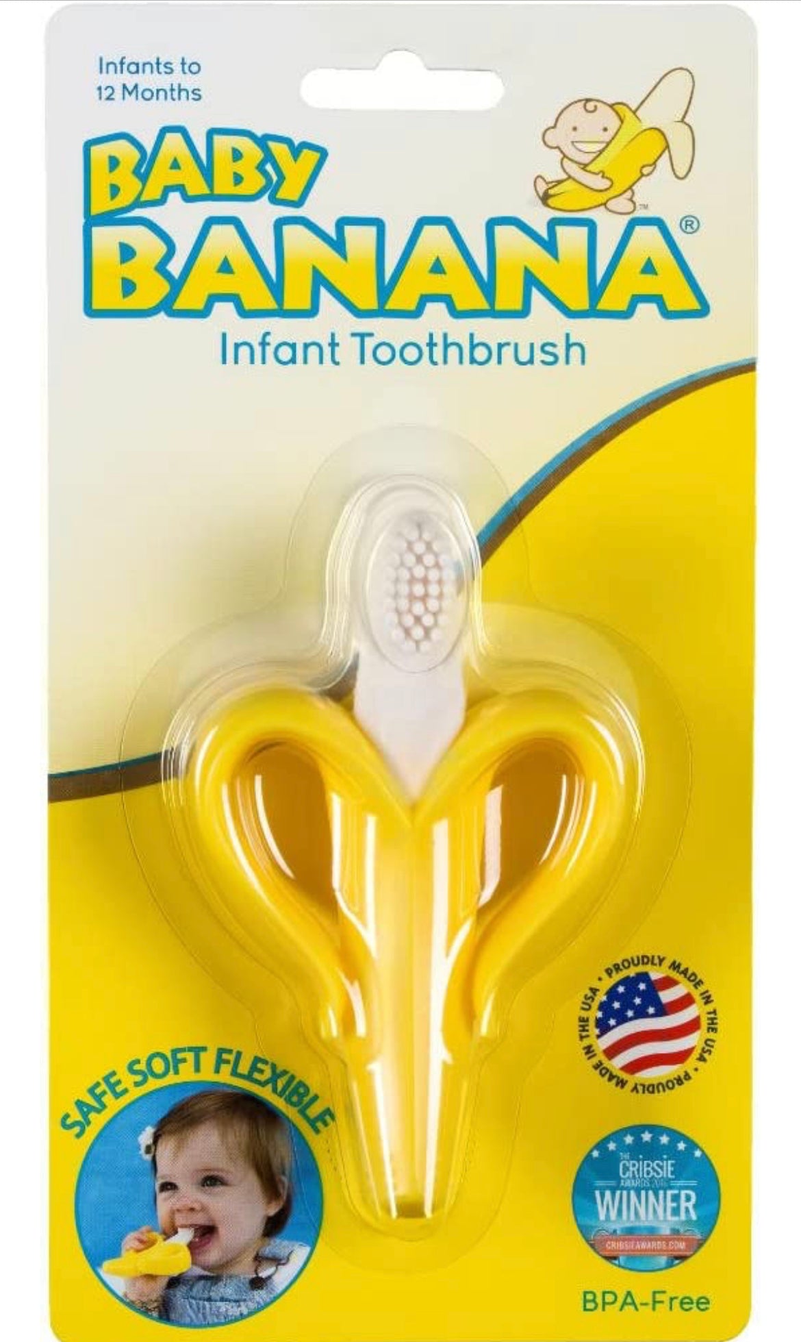 Baby Banana Brush For Infants Teeth - Yellow.