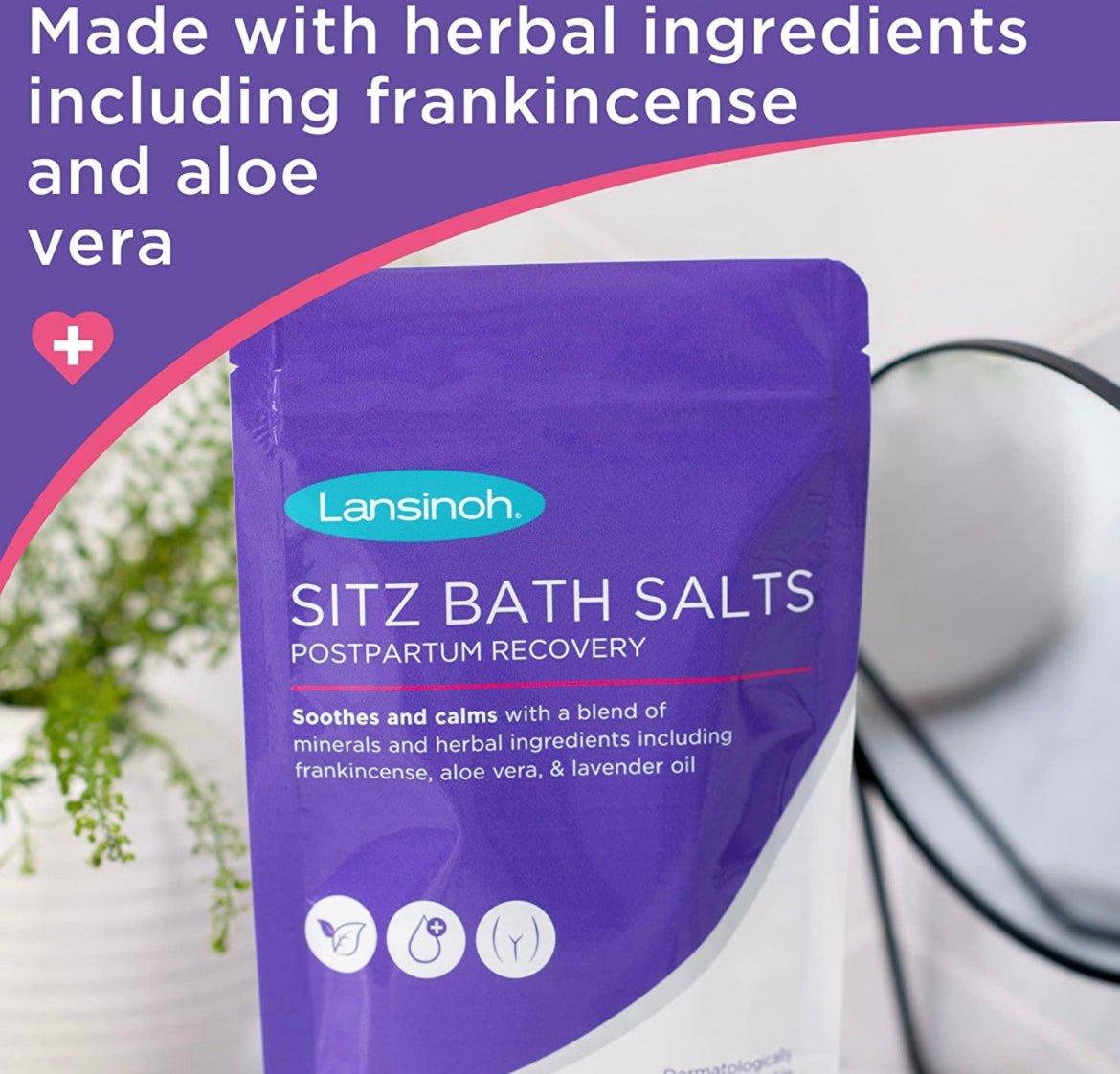 Lansinoh Sitz Bath Salts Postpartum Essentials, White, 10 Oz.