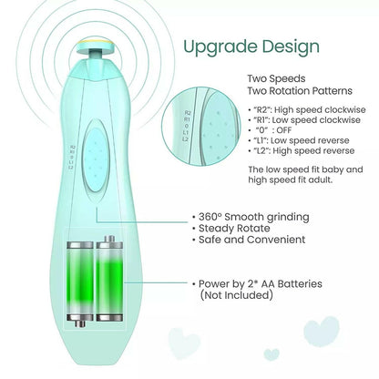 Baby Electric Nail Trimmer Set with LED Light - Blue.