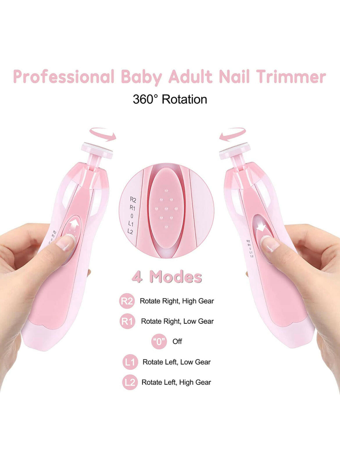 Baby Electric Nail Trimmer Manicure Set with LED Light- Pink.