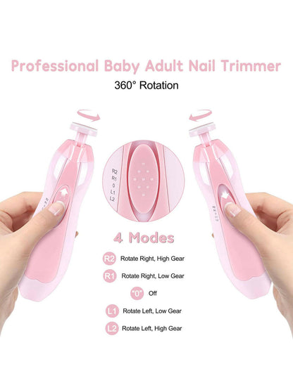Baby Electric Nail Trimmer Manicure Set with LED Light- Pink.