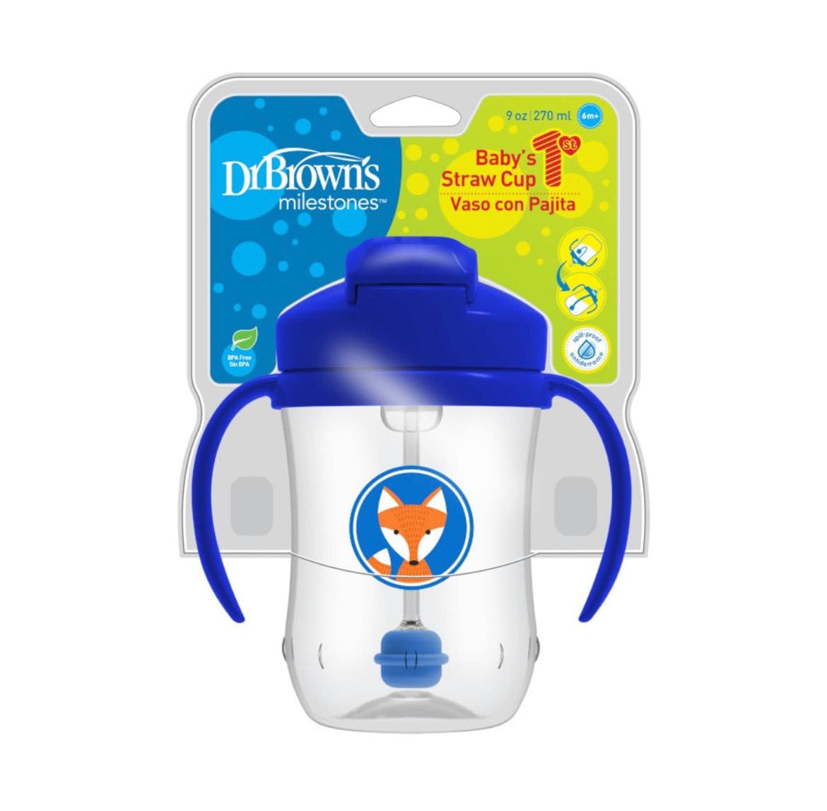 Baby Straw Cup by Dr. Brown, 270 ml, 6m+,blue.