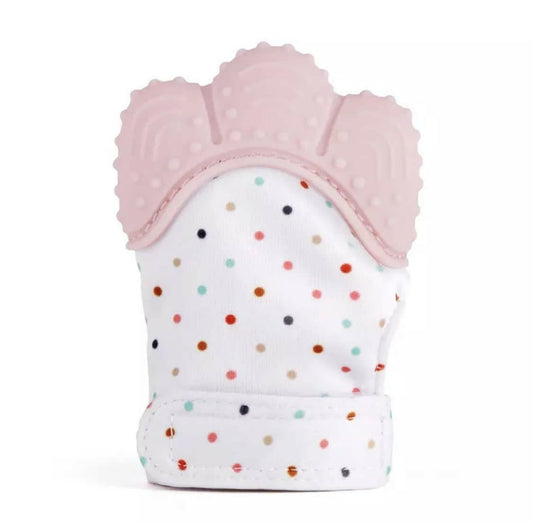 Teething Mitten Self Soothing Pain Relief Baby Chew Mitten Baby Teething Glove Age 3-18 Months - Pink.