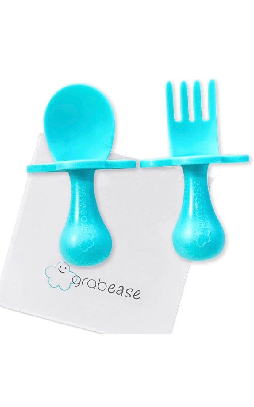 Self Feeding Baby ,spoon and fork,blue color.