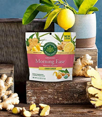 Traditional Medicinals Organic Morning Ease Anti-Nausea Lozenges, Relieves Morning Sickness Associated with Pregnancy, Lemon Ginger (30 count).