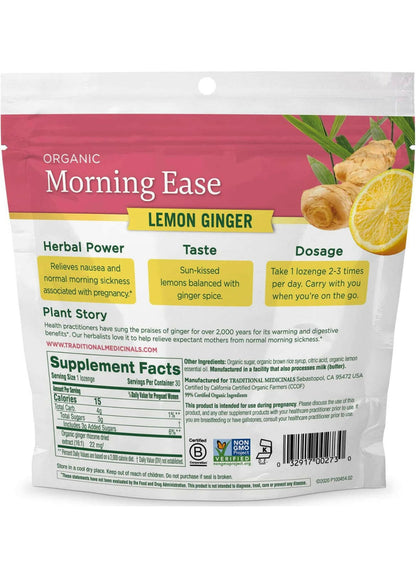 Traditional Medicinals Organic Morning Ease Anti-Nausea Lozenges, Relieves Morning Sickness Associated with Pregnancy, Lemon Ginger (30 count).