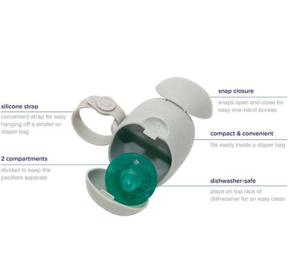 Ubbi On The Go Dual Pacifier Holder Keeps Baby’s Binkies Clean and Accessible Includes Silicone Strap, Grey.