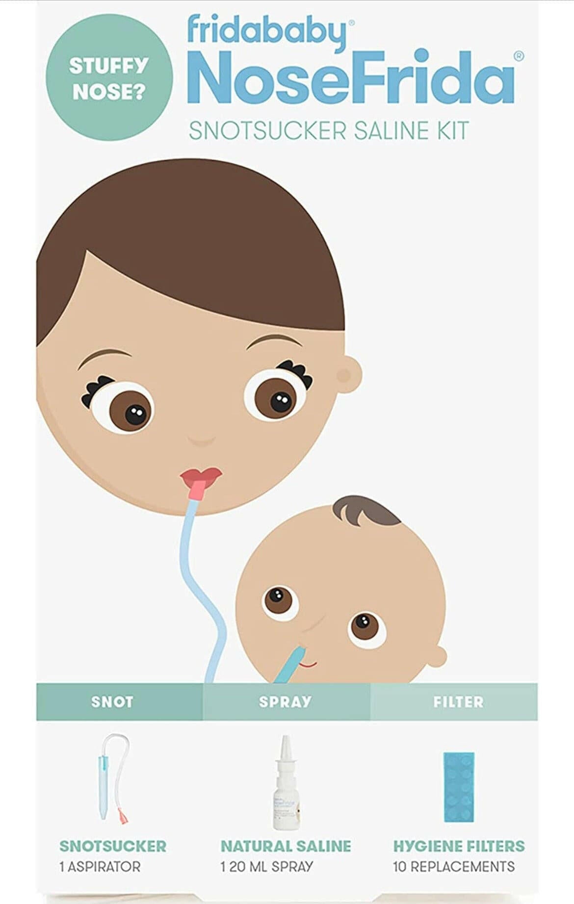 Baby Nasal Aspirator with 10 Extra Filters and All-Natural Saline Nasal Spray by Frida Baby.