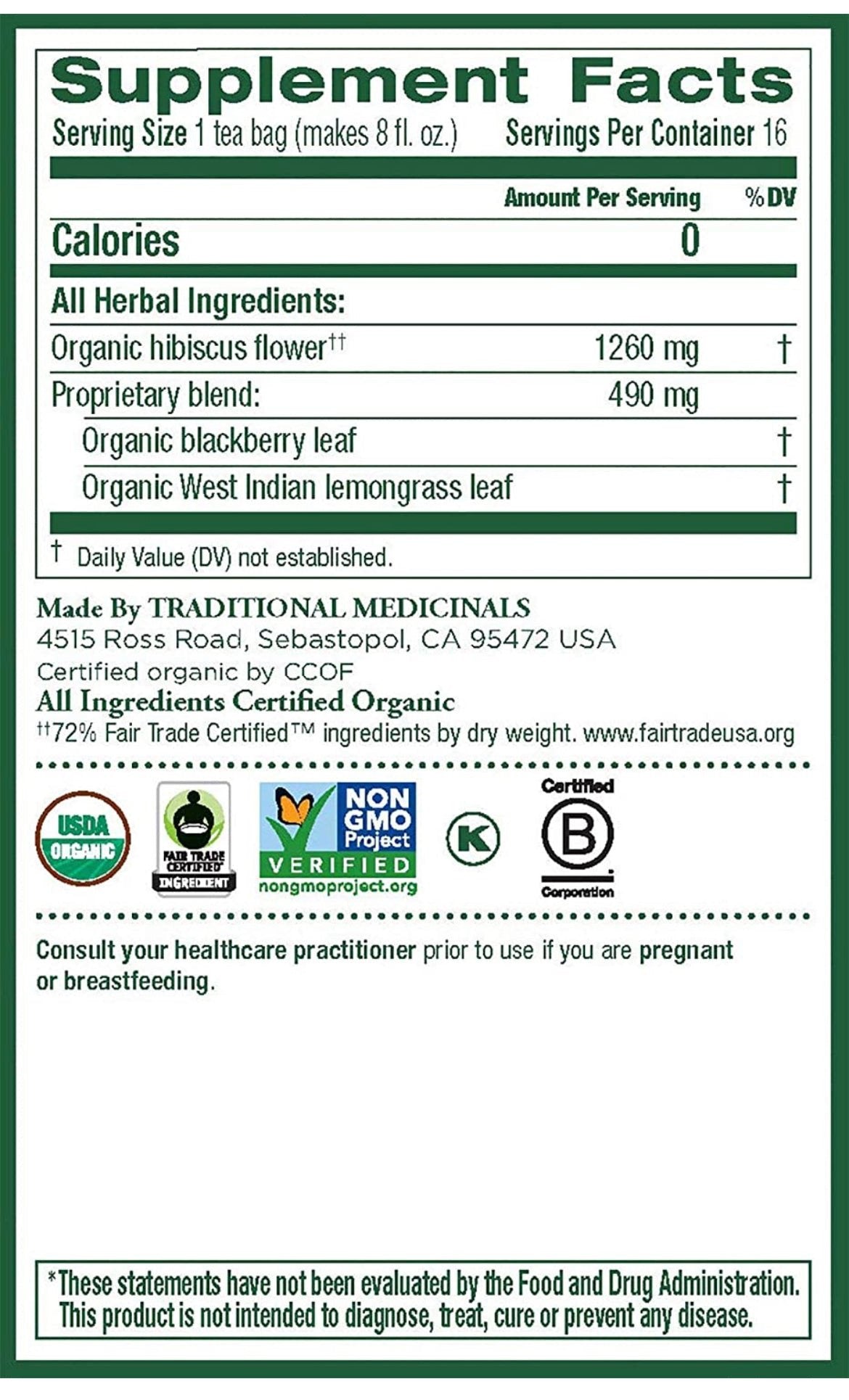 Traditional Medicinals Organic Hibiscus Herbal Tea, Supports Heart Health.