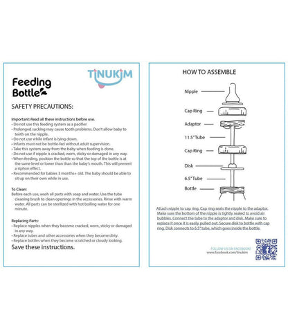 Tinukim iFeed 4 Ounce Self Feeding Baby Bottle with Tube - Handless Anti-Colic Nursing System, White - 2-Pack.