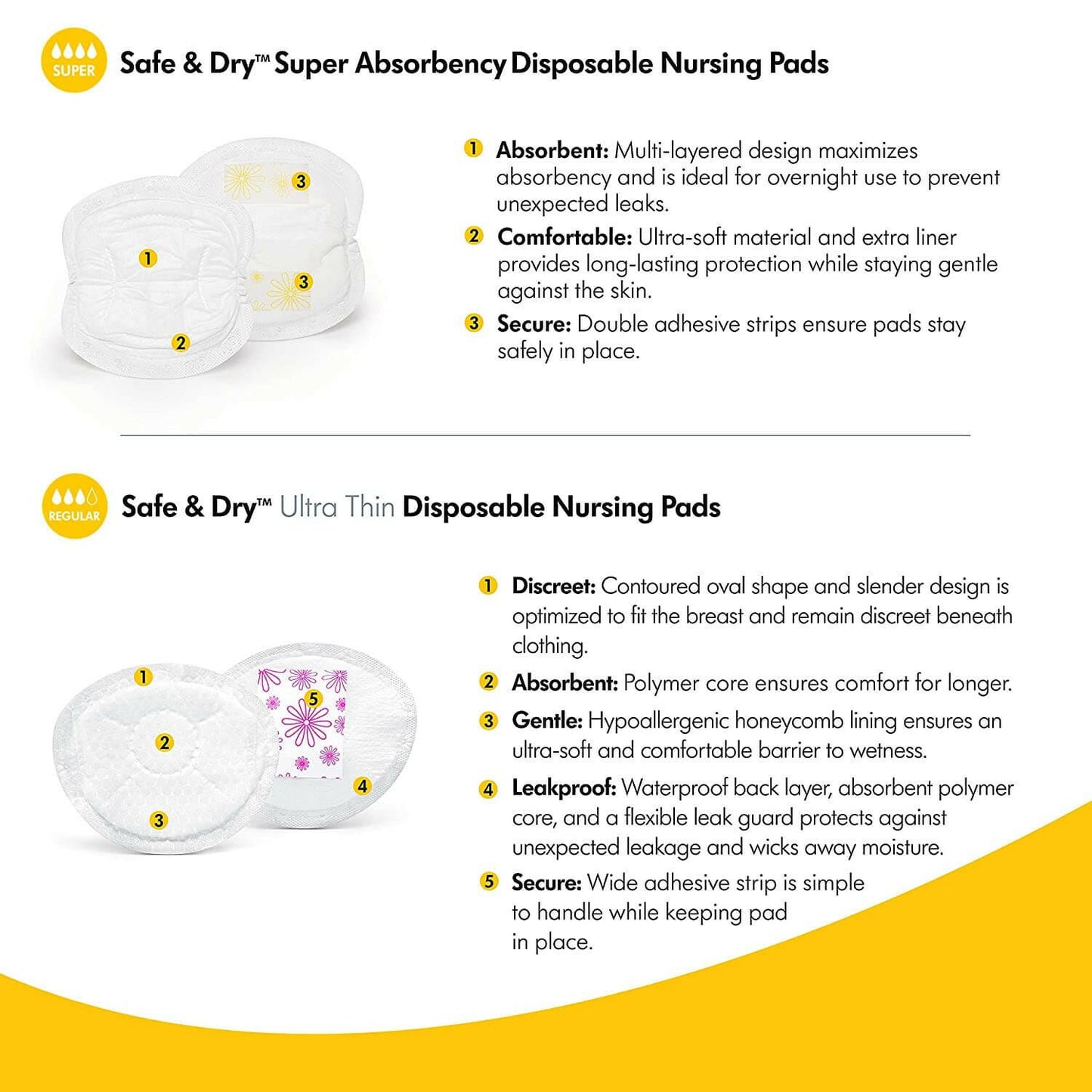 Medela Safe & Dry Ultra Thin Disposable Nursing Pads, 60 Count.