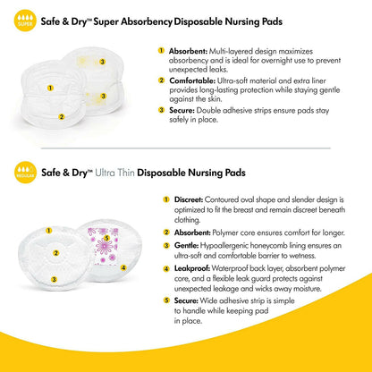 Medela Safe & Dry Ultra Thin Disposable Nursing Pads, 60 Count.