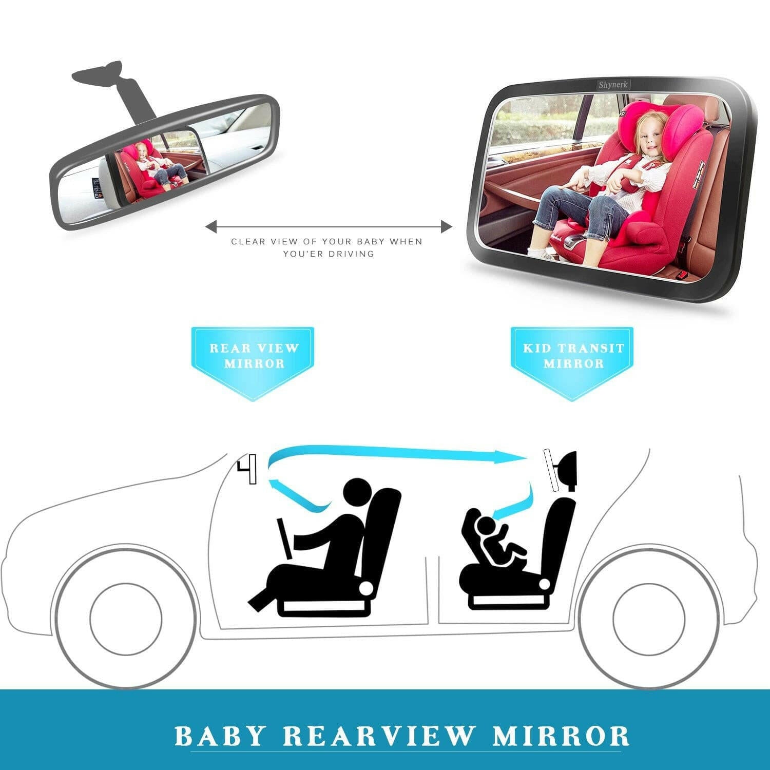 Baby Car Mirror, Safety Car Seat Mirror for Rear Facing Infant with Wide Crystal Clear View, Shatterproof, Fully Assembled, Crash Tested and Certified.