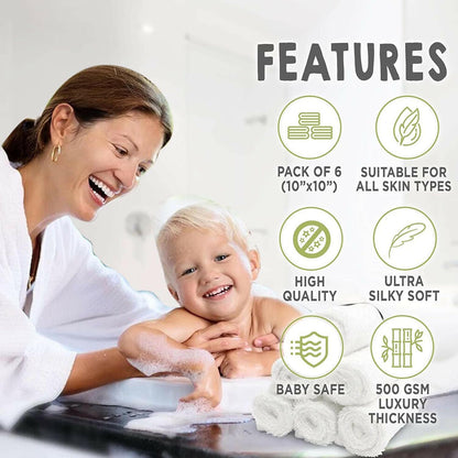 Bamboo Washcloths Towel - Soft Organic Baby Washcloth - Face Towel for Baby, Adult and Infant (White).