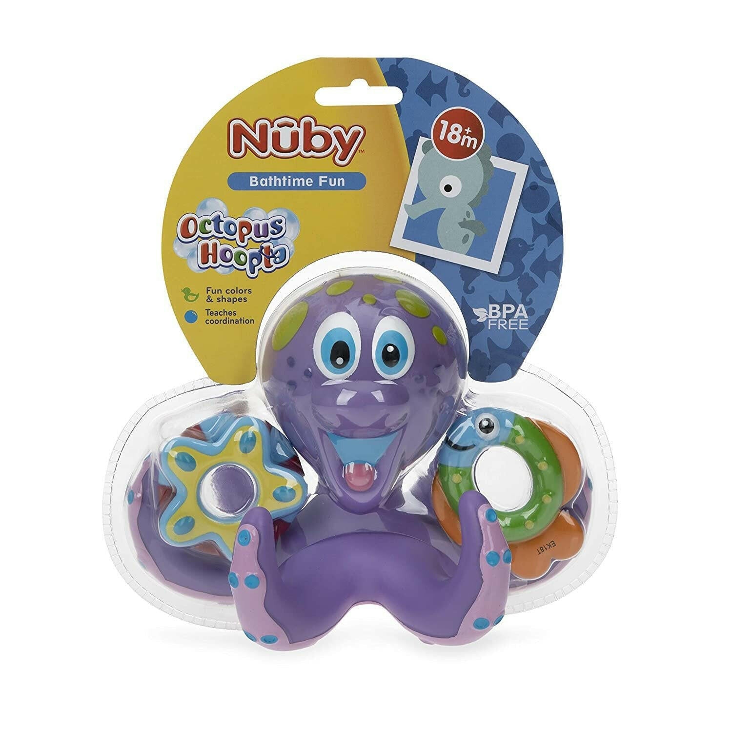 Nuby Floating Purple Octopus with 3 Hoopla Rings Interactive Bath Toy.