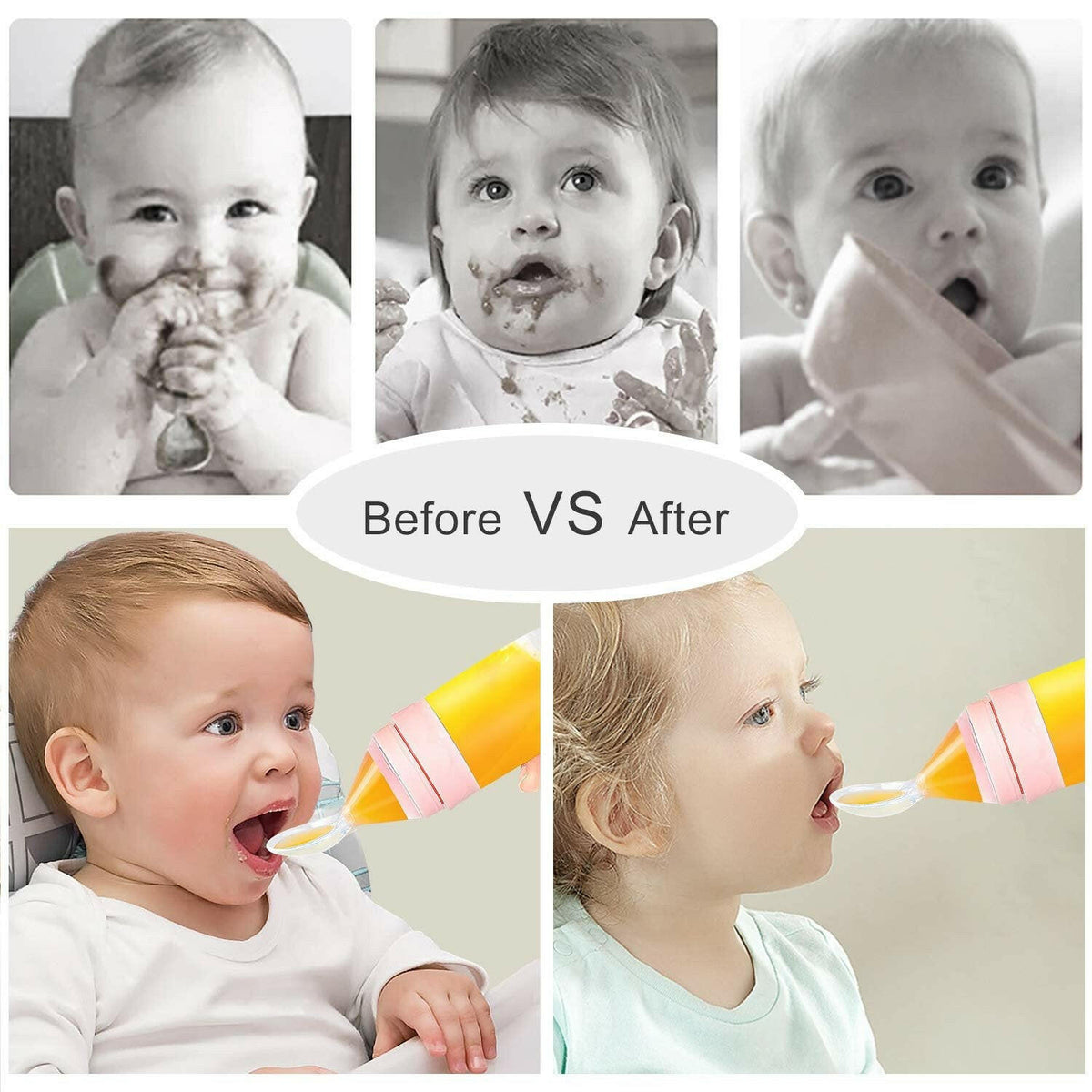 Termichy Baby Food Feeder, Silicone Squeeze Spoon Feeder - Pink.